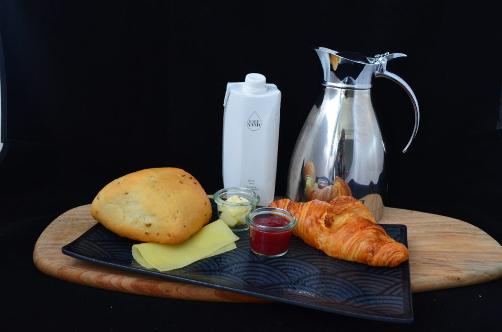 morgenmad, croissant, kaffe, the, bolle